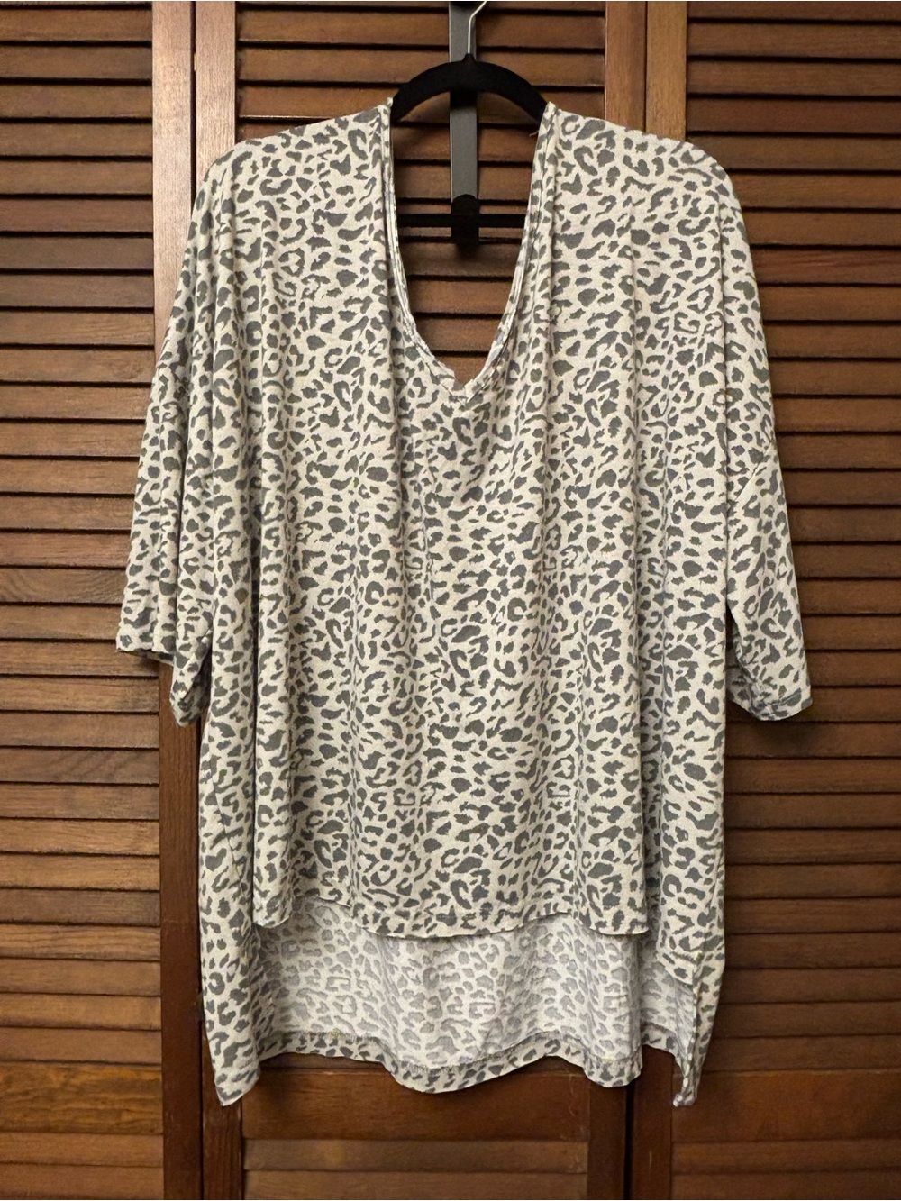 POL Cream Tunic with Gray Leopard Print